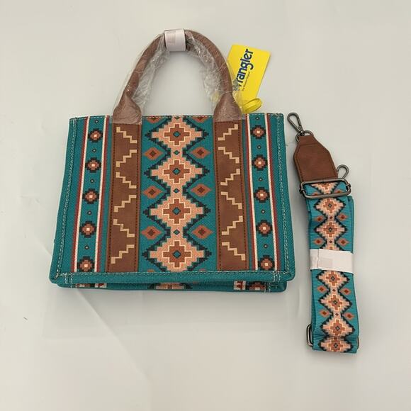 NWT Wrangler Southwestern Print Small Canvas Tote Crossbody Bag - Turquoise - Picture 3 of 9